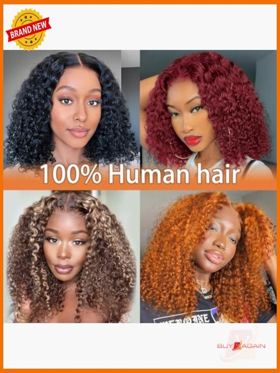 100% Human Hair Curly Bob Wig 200% Density 13x4 HD Lace Front Wig Pre Plucked main image 7